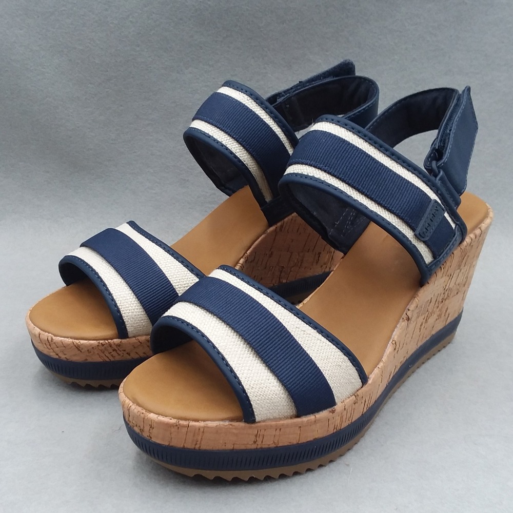 Sperry Kennedy Plushwave Wedge Sandals Stripe Platform Cork‎ Shoes Women's 9M